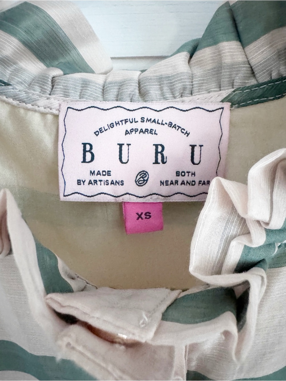 Ruffled Collar Midi Dress in Blush and Olive Stripes - BURU boutique brand - Picture 3 of 9